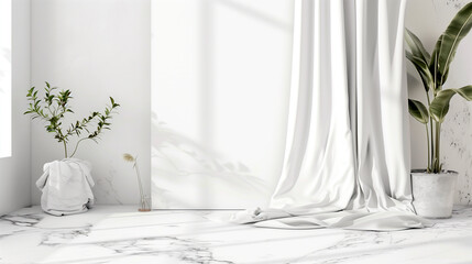 A minimalist interior with a white room and a tropical flower in a vase