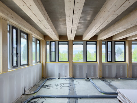 construction site of a sustainable Timber-concrete composite office building.