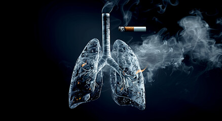 Lungs Suffer From Cigarette Smoke Causing Dangerous Diseases - obrazy, fototapety, plakaty