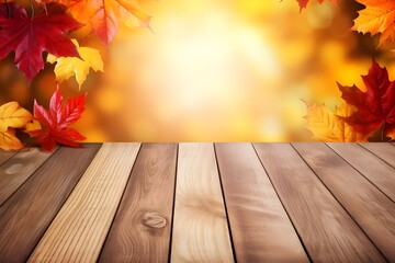 Naklejka na ściany i meble autumn leaves on table