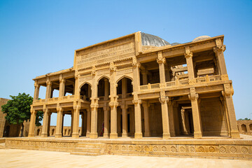 Naklejka premium Makli necropolis in Sindh, Pakistan. Monumental funeral architecture. 