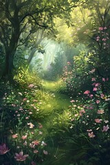 A secret garden blooming with flowers that bloom only once in a lifetime, emitting a sweet fragrance that enchants all who smell it