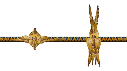Religious decorative border with seraphim illustration in Byzantine style isolated - obrazy, fototapety, plakaty