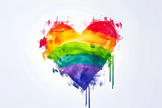 Rainbow colored heart shaped painting on the canvas