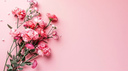 top view of flowers on pink table