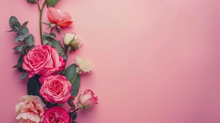 top view of flowers on pink table