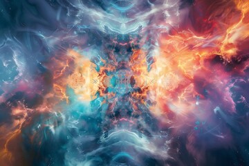 A colorful space scene with a blue and orange swirl. The blue and orange colors are swirling together, creating a sense of movement and energy. The scene is filled with stars - obrazy, fototapety, plakaty