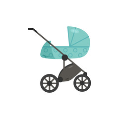 Fototapeta na wymiar Baby blue stroller. Illustration of children's transport for newborns, babies. Vector isolated on white background, eps 10.