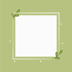Minimalistic frame, green and white, with foliage.
Template with empty space for text, invitations, greeting cards, print and web. Vector eps 10.