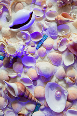 Lots of colored shells, pearls and starfish. - 783703915