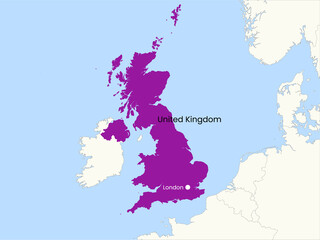 High detailed map of United Kingdom. Outline map of United Kingdom. Europe
