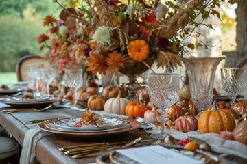 Vibrant Autumn harvest table. Holiday festival. Generate Ai