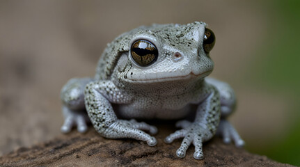 Fototapeta premium Baby northern gray tree frog on lily pad - Hyla versicolor.generative.ai