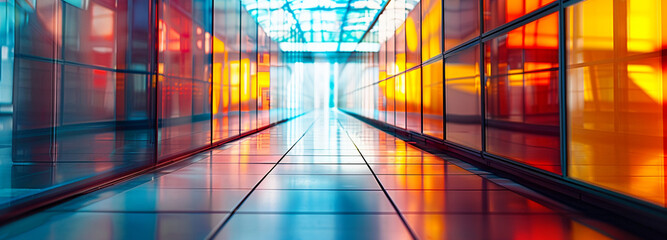 Futuristic corridor vibrant color contrasts for graphic design. Panoramic technology background