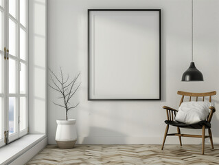 Mockup frame in hall. 3d render.