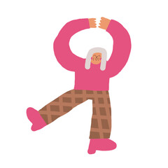 Old person icon. Cute hand drawn doodle isolated grandmother. Old lady, woman dancing background