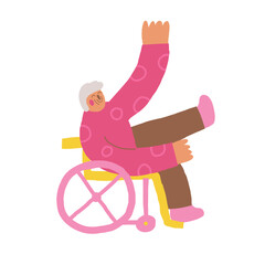 Old person icon. Cute hand drawn doodle isolated grandfather. Old gentleman, happy man in wheelchair background