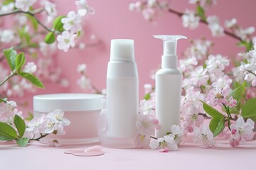 Obraz na płótnie Canvas Fragrance-free Baby cosmetic products. Cream spa. Generate Ai