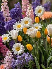 Obraz na płótnie Canvas Bright floral background. Spring summer background. Festive floral background. Many spring summer flowers