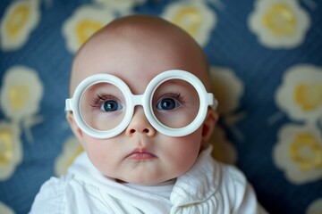 Intelligent Baby wearing glasses. Fun portrait. Generate Ai