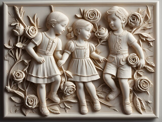 3d art wallpaper abstract of white floral cute kids decor, colorful cute kids and white background.
