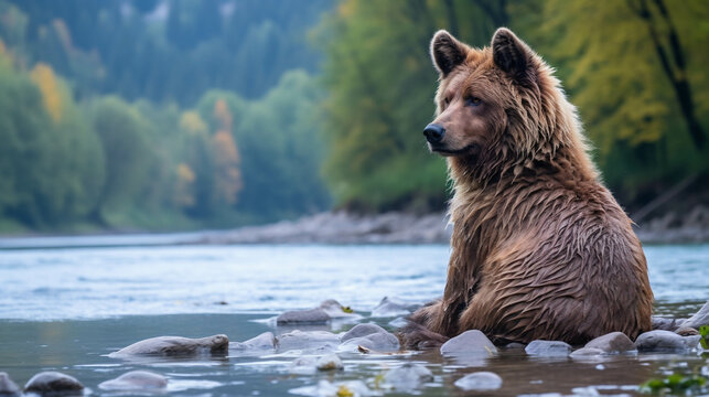brown bear in the lake  high definition(hd) photographic creative image
