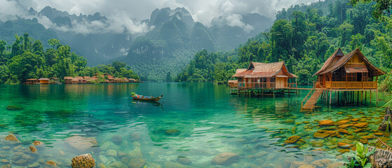 Naklejka premium Illustration of a Characteristic Landscape or Seascape in the World Wallpaper Background Cover Magazine Journal Illustration Brainstorming Digital Art