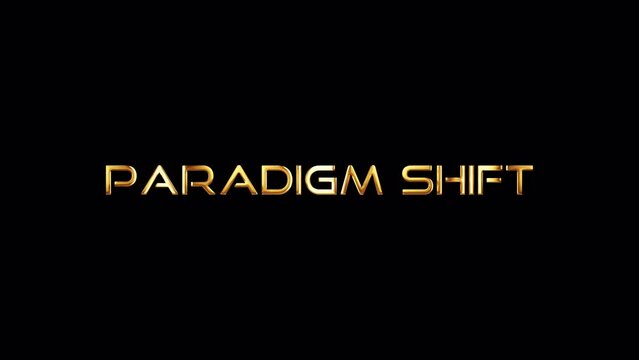 Loop animation of Paradigm Shift golden text shine light motion effect on black abstract background isolated transparent video animation text with alpha channel using Quick time prores 444 rendering