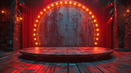 Empty theater stage with red lanterns. illustration, Generative AI.