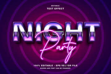 Night Party Neon 3d Editable Text Effect Template Style Premium Vector