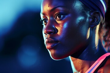 Intense Portrait of a Focused Female Athlete: Determination and Strength in Sports Imagery