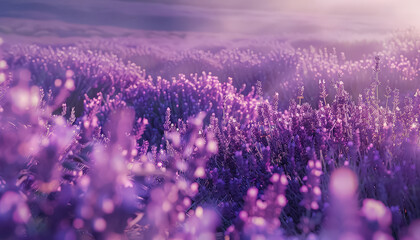 A field of purple flowers with a pinkish hue