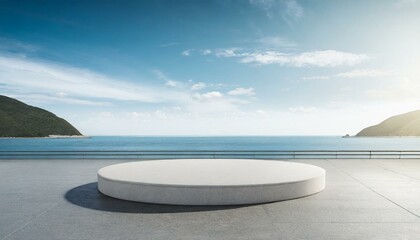 Seaview Elegance: 3D Rendering of Round Podium Overlooking the Sea - obrazy, fototapety, plakaty
