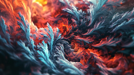 Abstract fiery whirlpool with cool blue contrasts. Elemental energy concept. Dynamic fluid art for design and print. Macro shot with copy space - obrazy, fototapety, plakaty