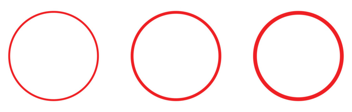 Set of hand drawn red circles and ovals. Highlight circle frames. Ellipses in doodle style. Vector illustration isolated on white background. Vector illustration. Eps file 326.