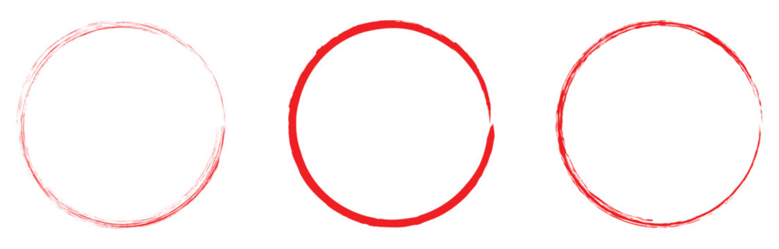 Red circle line hand drawn set. Highlight hand drawing circle isolated on white background. Round handwritten circle. For marking text, note, mark icon, vector. Vector illustration. Eps file 334.