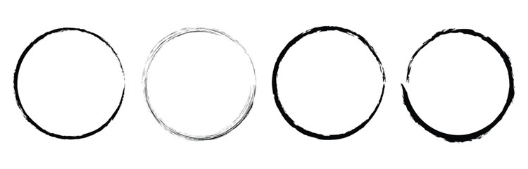 Hand drawn black circle brush sketch set. Grunge doodle scribble round circles for message note mark design element. Brush circular smears. Vector illustration. Eps file 342.