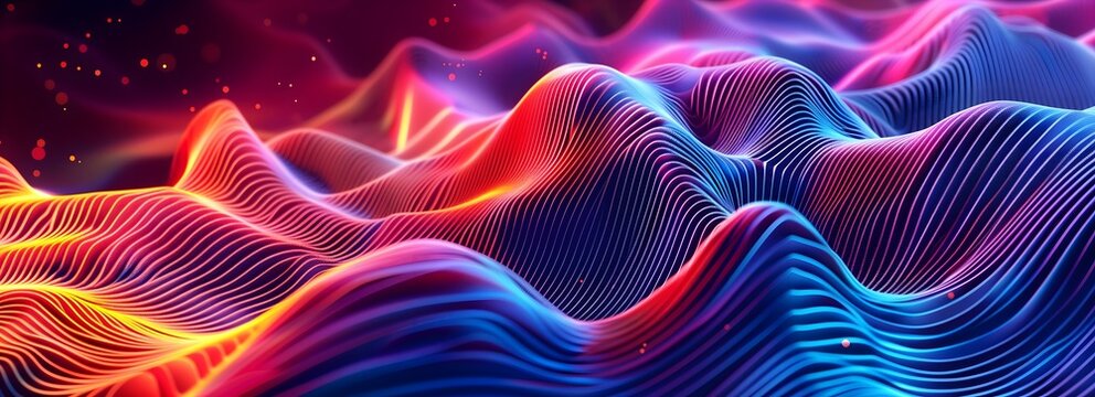 Abstract flowing neon waves high tech netework connectivity, pink blue orange