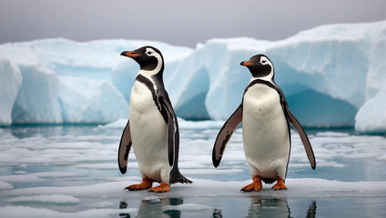 two penguins on the rocks, two penguins on the snow, emperor penguin in polar regions