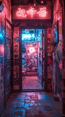 Cyberpunk themed escape rooms, puzzle solving in a futuristic city, immersive adventures - obrazy, fototapety, plakaty