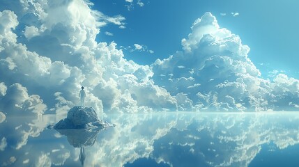 Dream manipulation, Clear river and cloud, surreal landscapes - obrazy, fototapety, plakaty