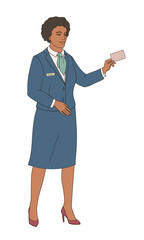 hotel staff female African American character,  concierge