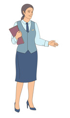 Restaurant staff smiling female character. Manager