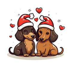 Fototapeta premium a black outline of 2 dachshunds sitting down and facing each other with a small heart сreated with Generative Ai