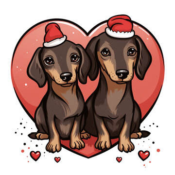 recommend clip art: a black outline of 2 dachshunds sitting down and facing each other with a small heart сreated with Generative Ai