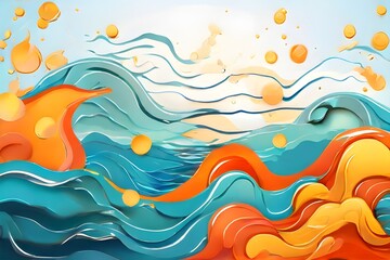 Fototapeta na wymiar Summer background and banner with water, splash and waves in vector abstract shape Generative AI