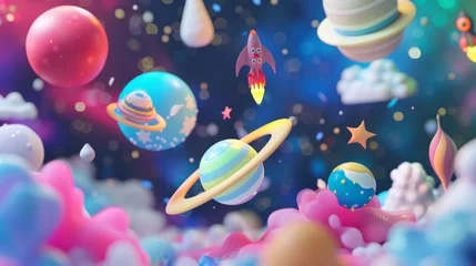 Foto op Plexiglas A collection of charming cute 3d objects floating in space   AI generated illustration © ArtStage