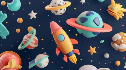 A collection of charming cute 3d objects floating in space   AI generated illustration