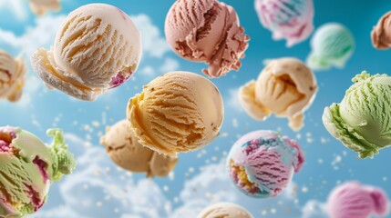 A collection of flying ice cream scoops   AI generated illustration