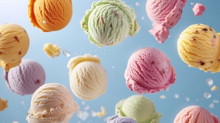 A collection of flying ice cream scoops  AI generated illustration